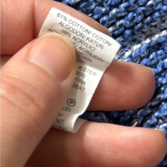 Lucky Brand Blue Gray White Striped Knit Open Cardigan Sweater XS Pockets Women - Picture 3 of 6